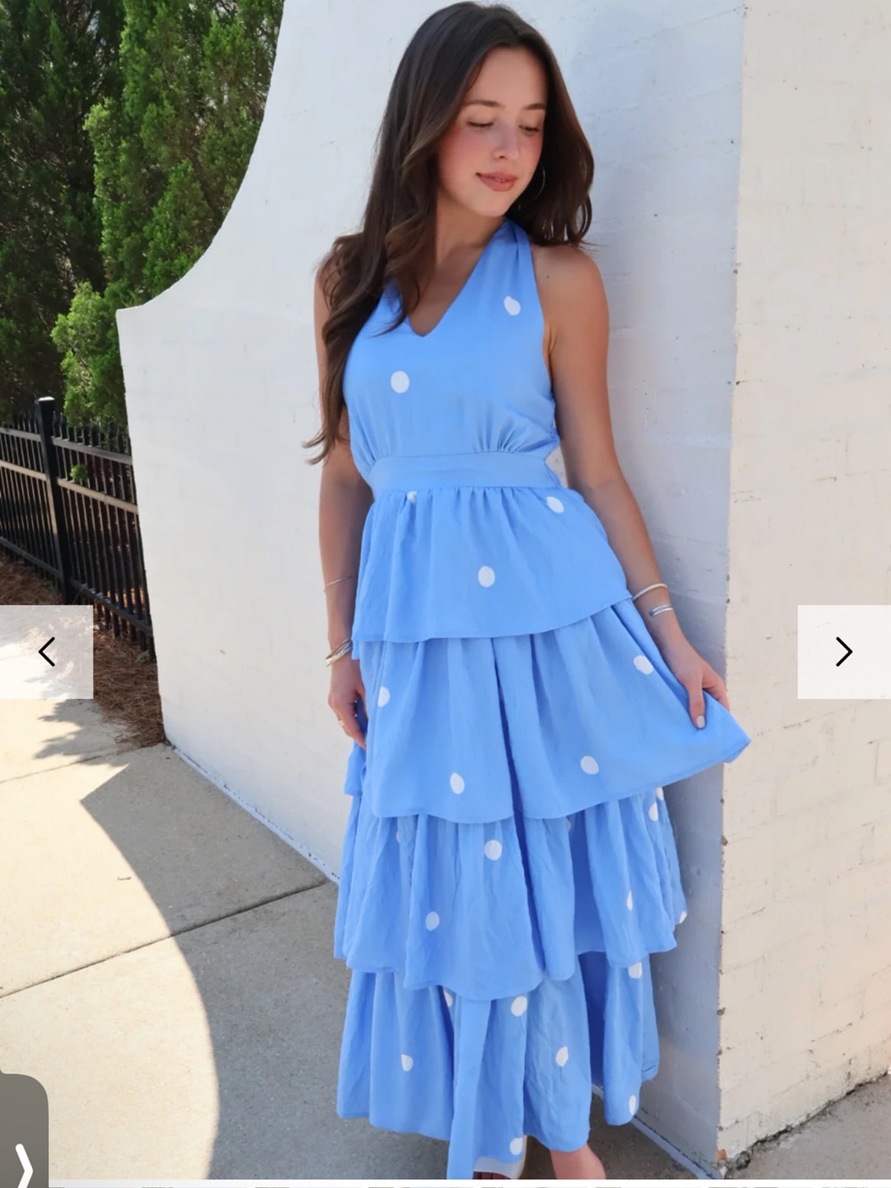 NWT Entro Boutique Blue Polka Dot Halter Tiered Maxi Dress Sz S M L - Picture 3 of 10
